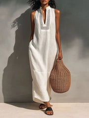 Orange Sleeveless Maxi Dress With Pockets