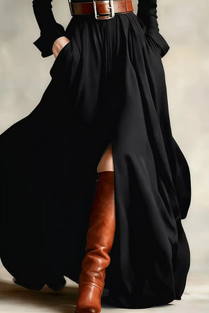 black shirt dress with maxi and button-front