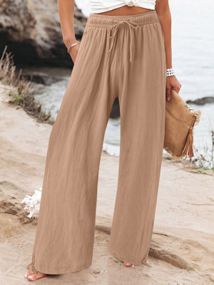 Gray Blue Full Size Drawstring Wide Leg Pants Plus Size