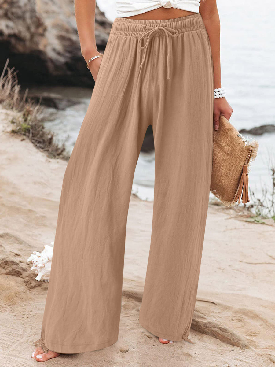 Gray Blue Full Size Drawstring Wide Leg Pants Plus Size