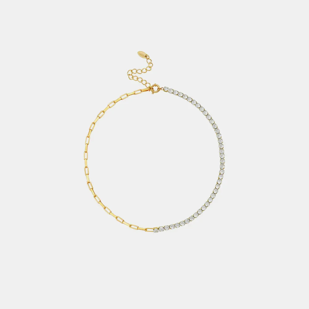 Gold and silver half-and-half pavé chain necklace with adjustable extender