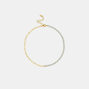 Gold and silver half-and-half pavé chain necklace with adjustable extender