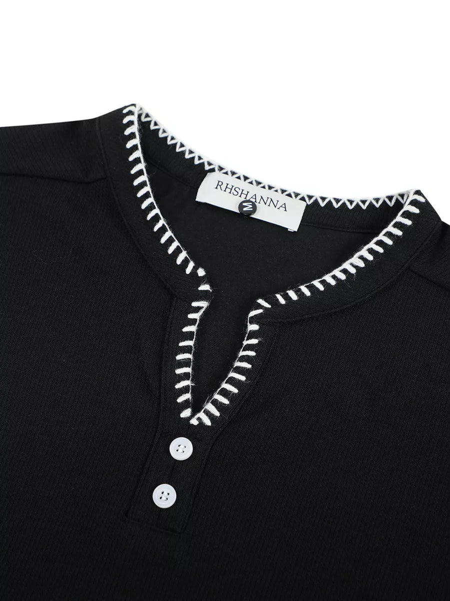 White with Men's Notched Short Sleeve Henley Top in White