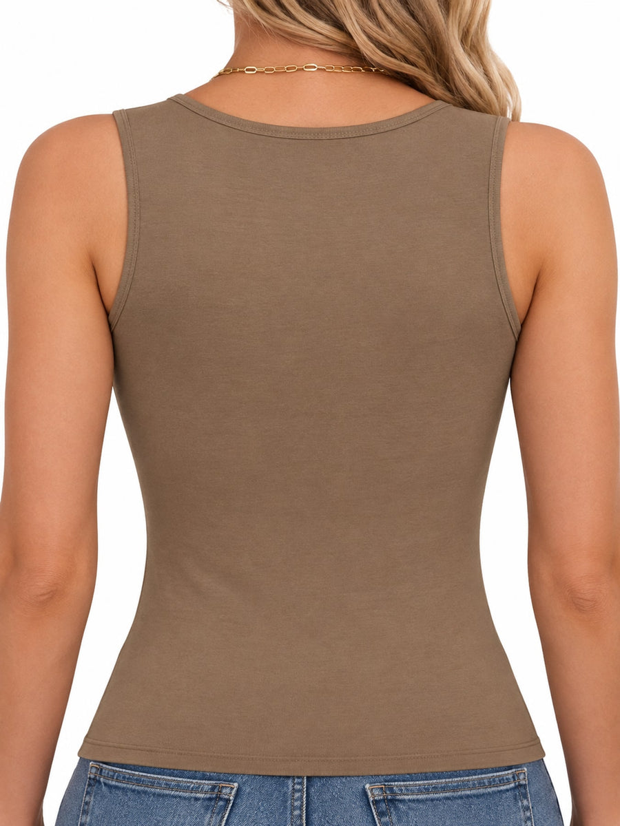 minimalist tank top in Coffee with square neck
