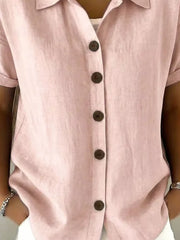 Green Full Size Button Up Short Sleeve Shirt