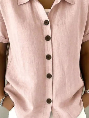 Green Full Size Button Up Short Sleeve Shirt