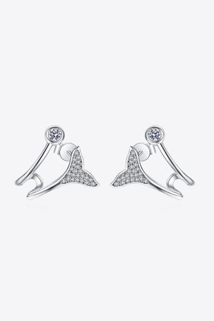 Silver crystal tail stud earrings with a single clear gem accent.