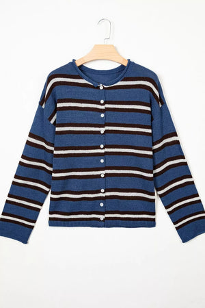 Striped Drop Shoulder Button Cardigan option 9