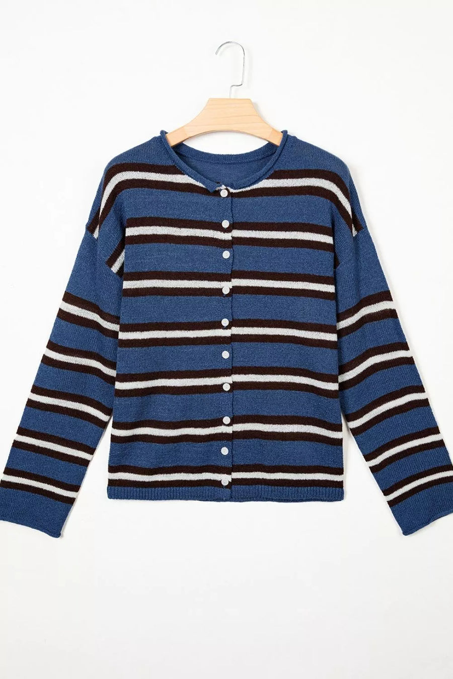 Striped Drop Shoulder Button Cardigan option 9