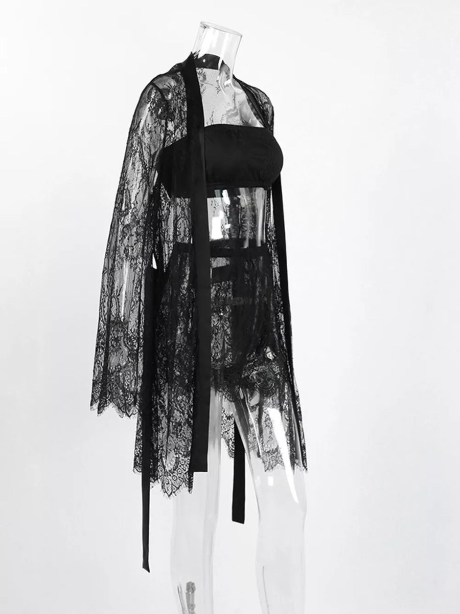 lounge set featuring floral in Black with 100% nylon Care instructions: Machine wash cold texture