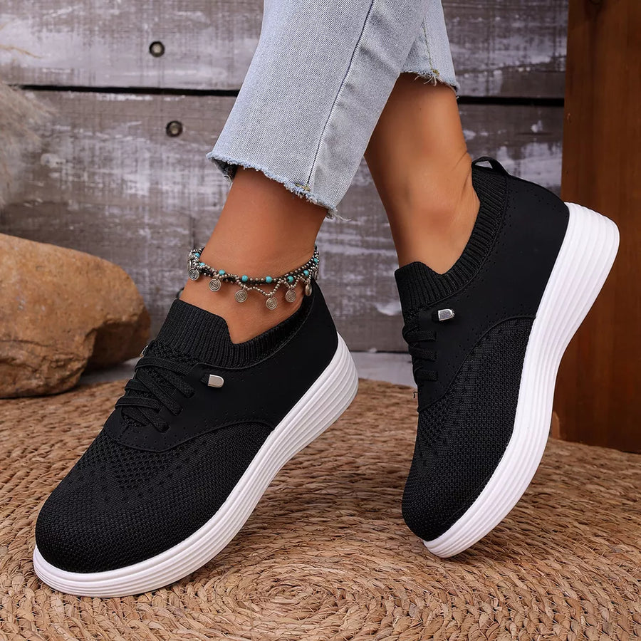 Blue Round Toe Lace Up Sneakers