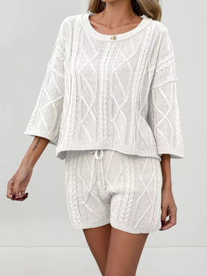 cream lounge set with cable knit and crew neck
