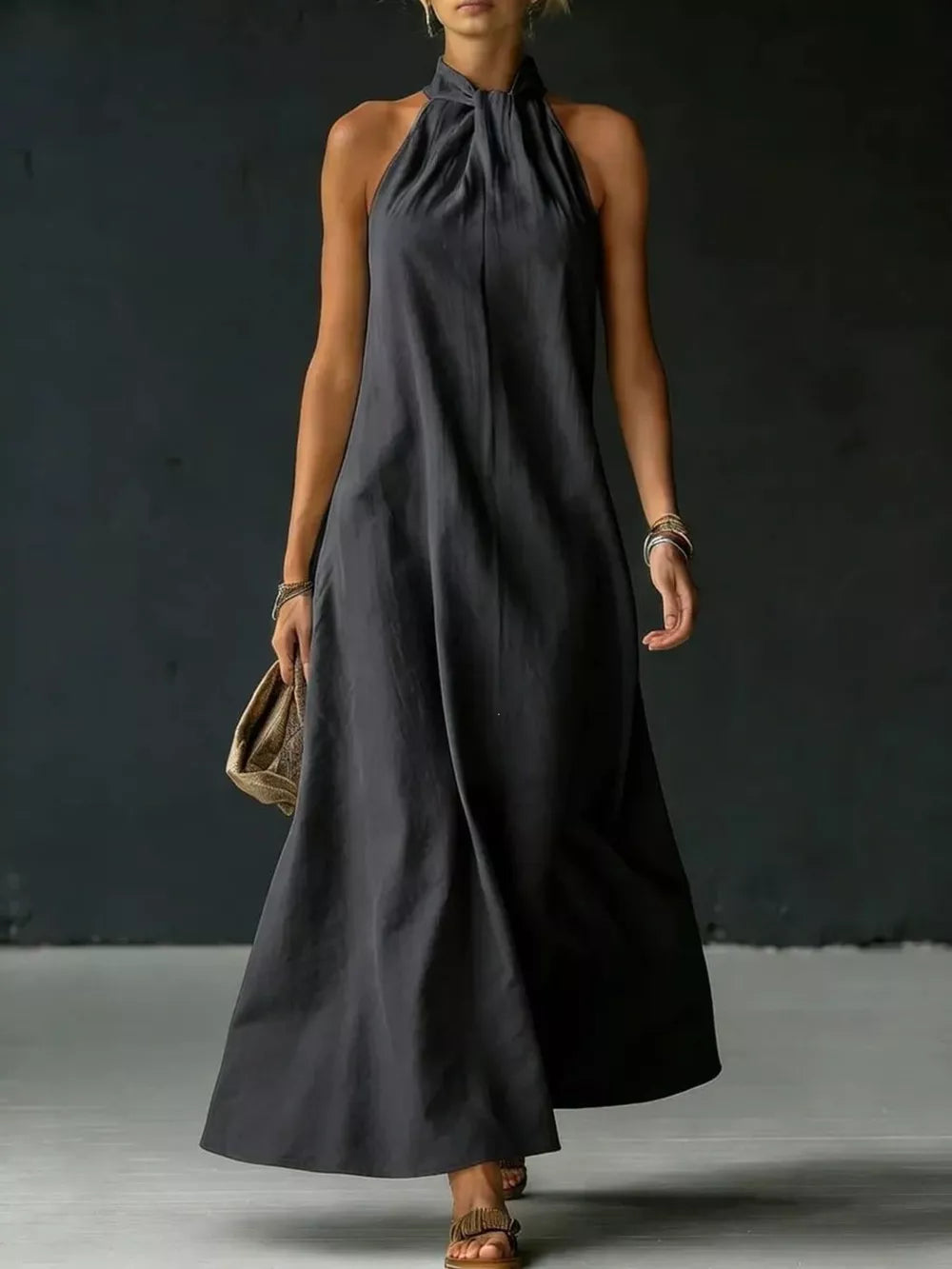Full Size Halter Neck Maxi Dress Plus Size in Pink