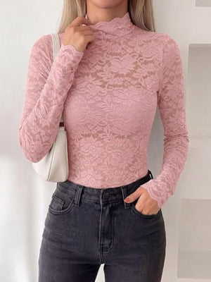 romantic blouse in Apricot with mock neck