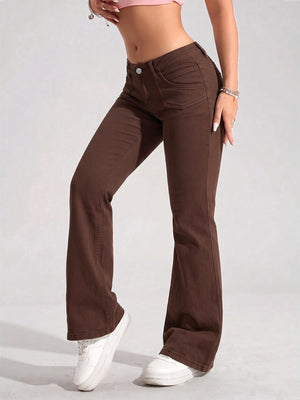 85% cotton, 15% polyester Care instructions: Machine wash cold flare jeans in Brown with flared silhouette