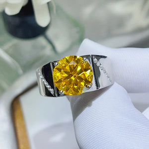 Radiant yellow moissanite and silver band ring with small accent stones
