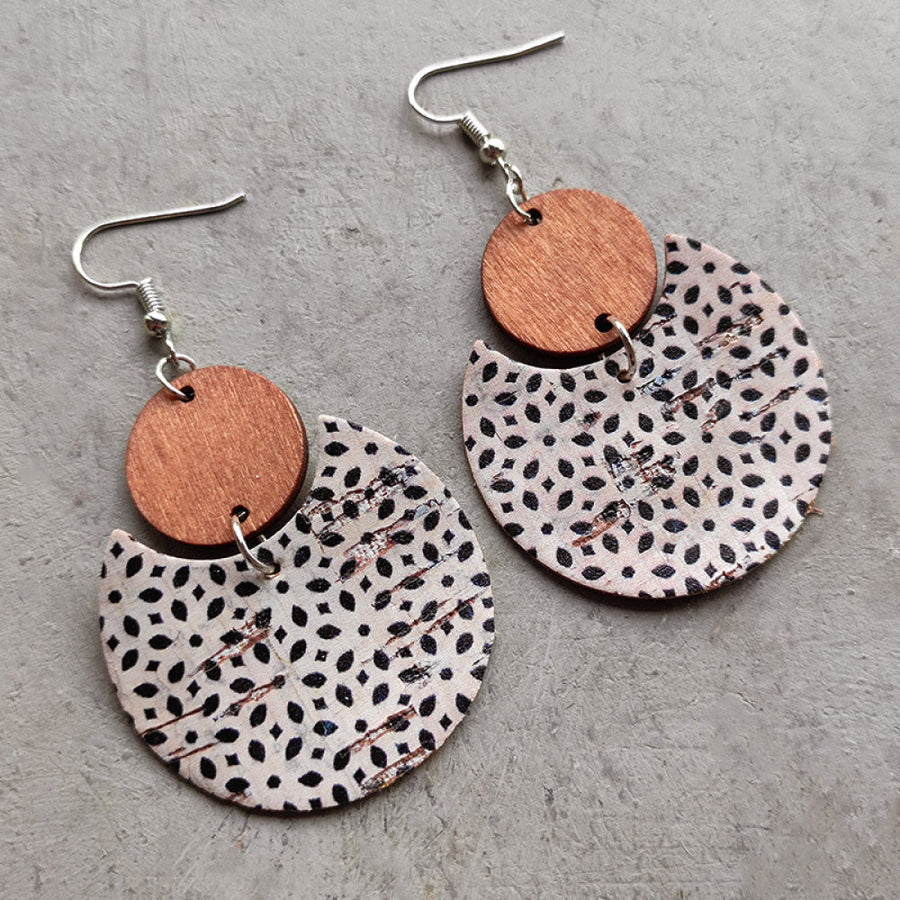 Cork and wood abstract drop earrings with black speckled pattern, Style C