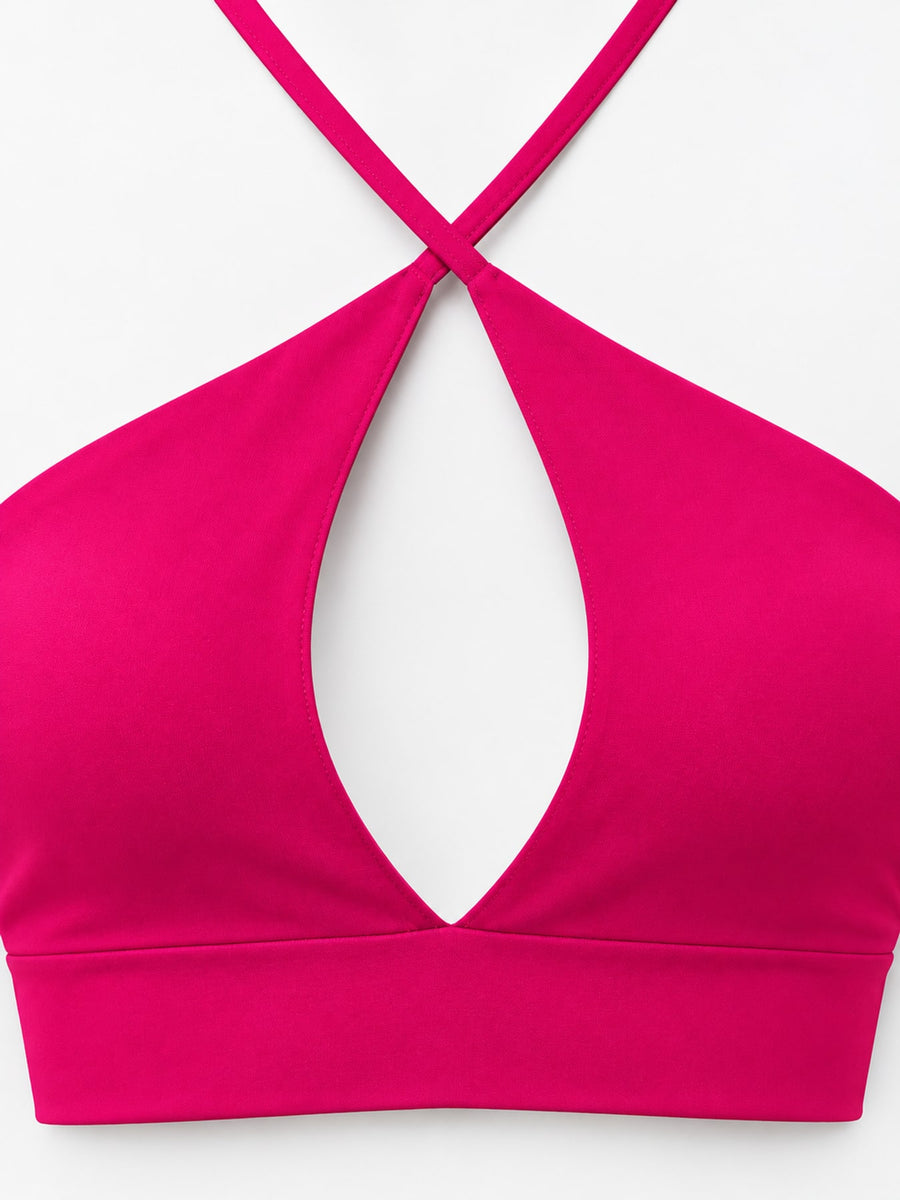 Halter Neck Cut-Out Crop Cami in Black