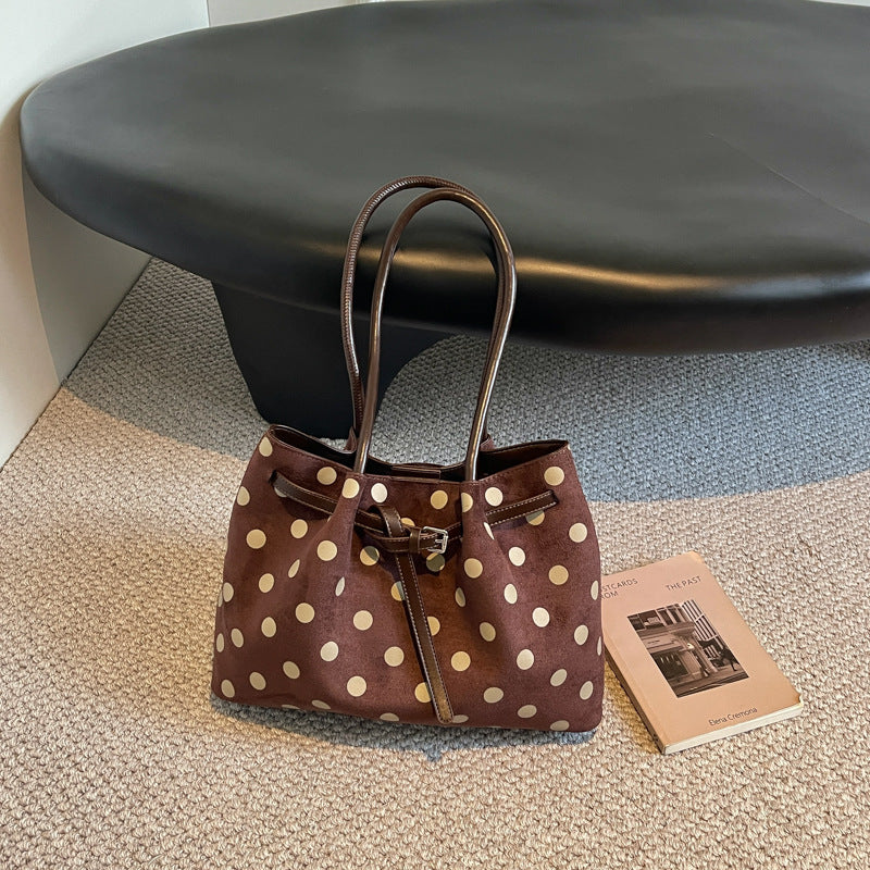 shoulder bag featuring polka dot in black with Suede Imported Size &amp texture