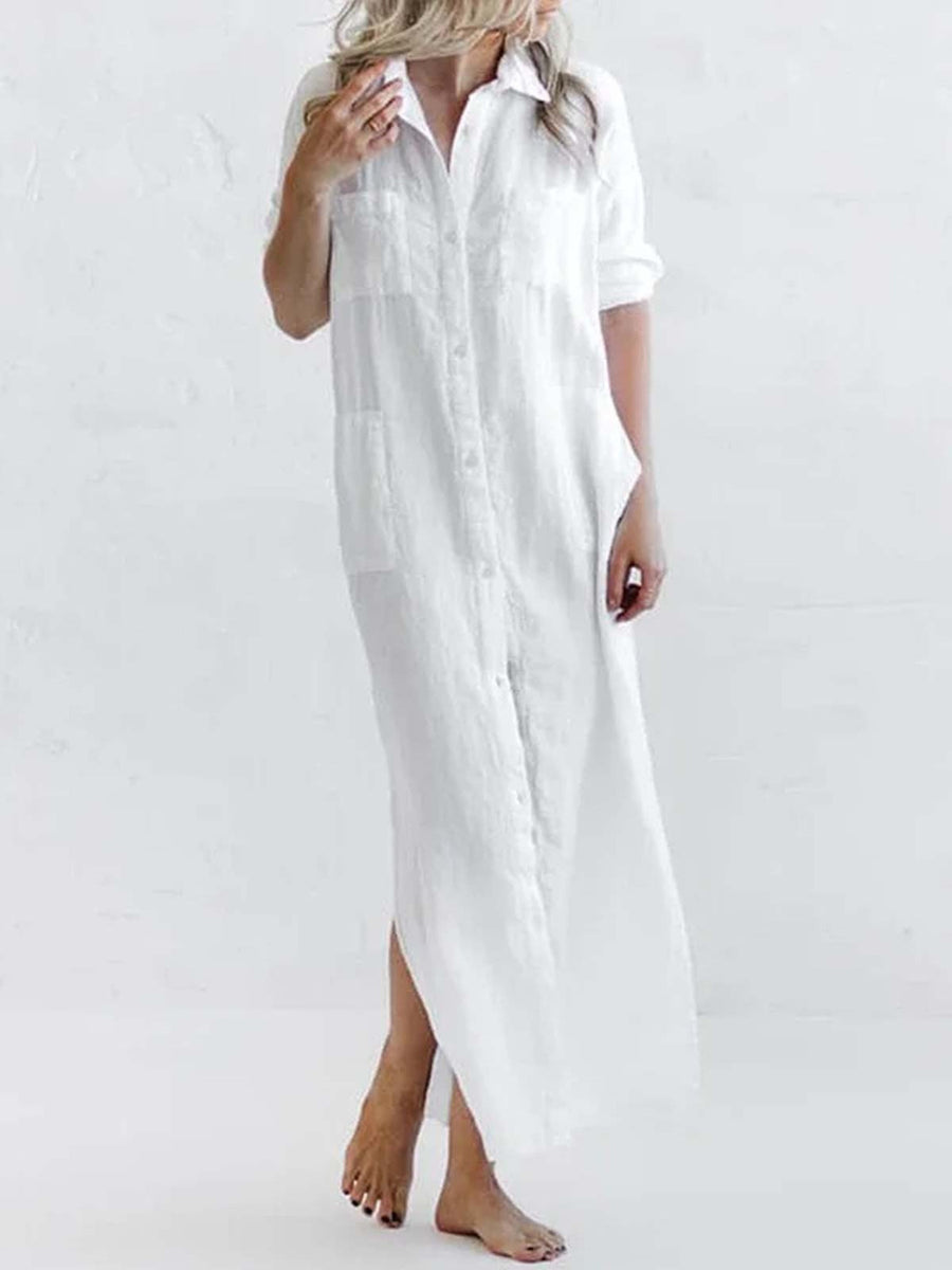 Black Full Size Casual Button-down Maxi Shirt Dress