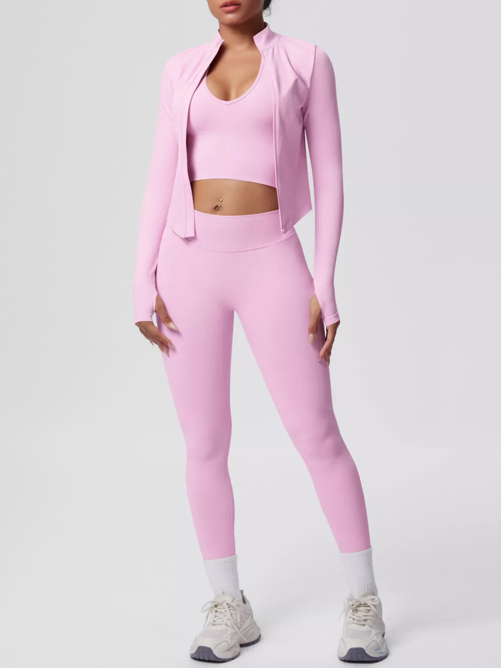 active set in Cerise with v-neck and long sleeve