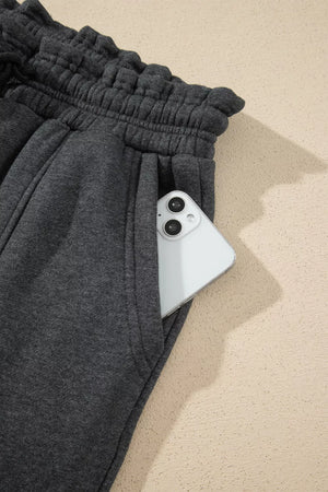 Crew Neck Long Sleeve Top And Joggers Set in Dark Gray with drawstring