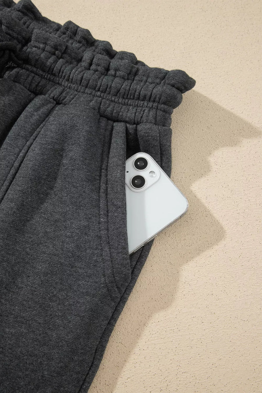 Crew Neck Long Sleeve Top And Joggers Set in Dark Gray with drawstring