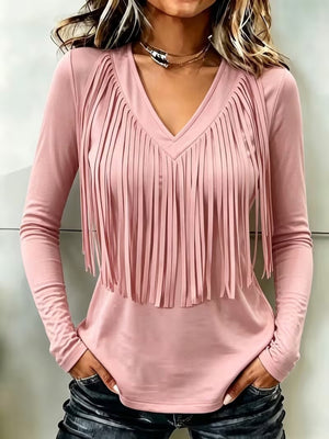 Burgundy t-shirt with tassel and long sleeve