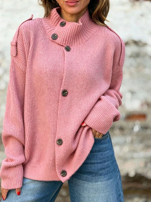 cardigan in blush pink featuring ribbed and relaxed fit