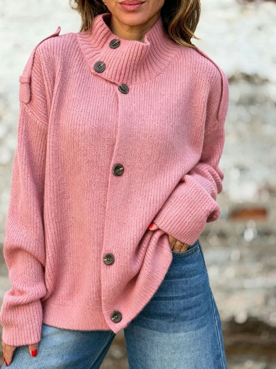 cardigan in blush pink featuring ribbed and relaxed fit