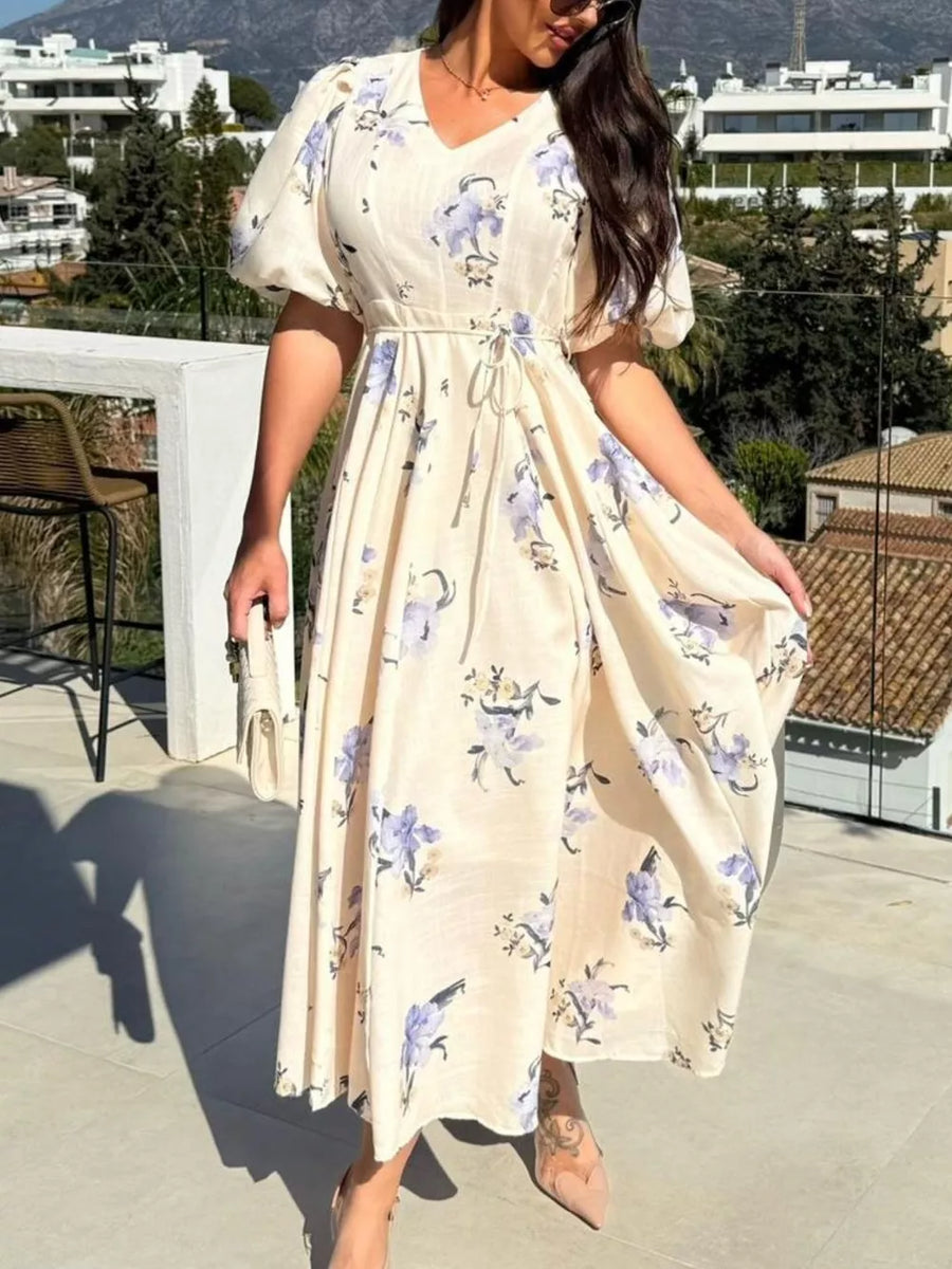 Tan with V-neck Midi Dress