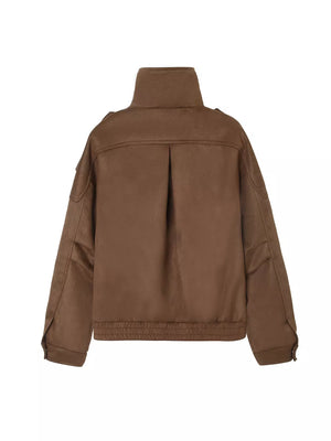 Brown with Asymmetrical Zipper Moto Jacket With Belt