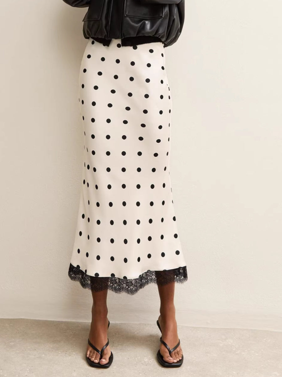 midi skirt in ivory featuring lace and flared fit