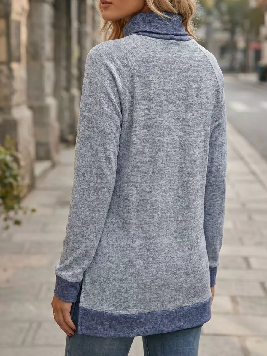 Turtleneck Raglan Sleeve T-shirt in Light Blue with raglan sleeve