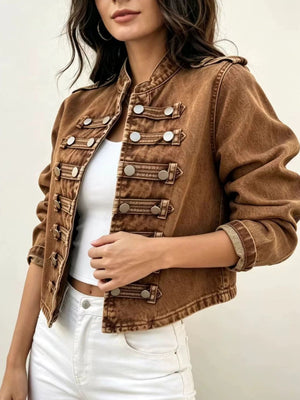 95% cotton,5% spandex Care instructions: Machine wash cold denim jacket in Army Green with regular silhouette