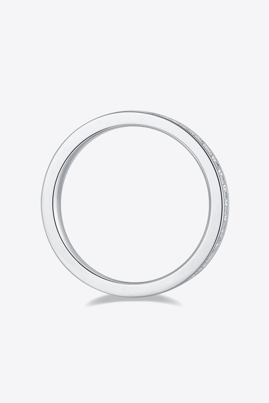Silver pavé moissanite eternity band ring in 925 sterling silver.