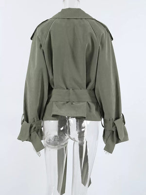Lapel Collar Belted Cropped Trench option 8