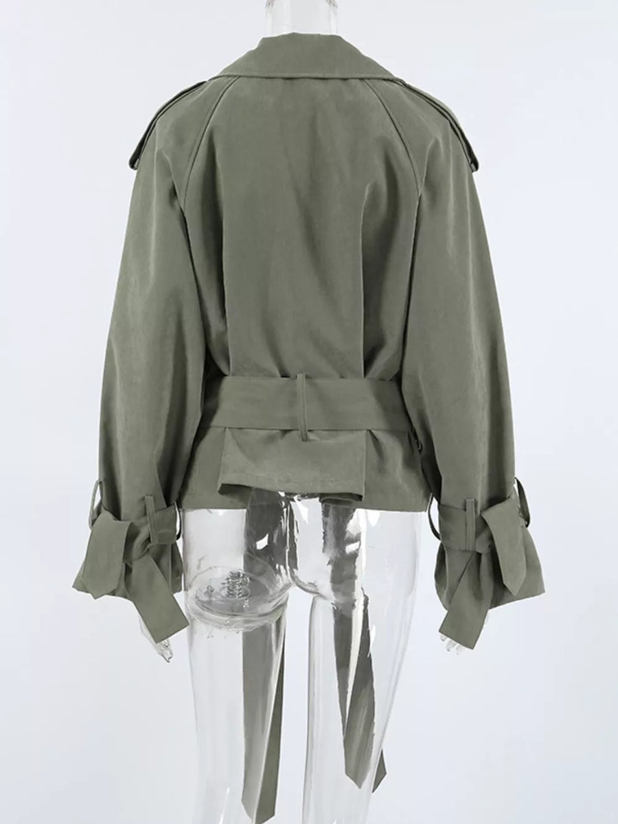 Lapel Collar Belted Cropped Trench option 8