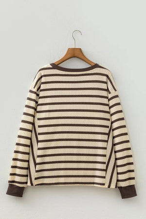 Stripe Patchwork Ribbed Cuff Pullover Sweatshirt option 8