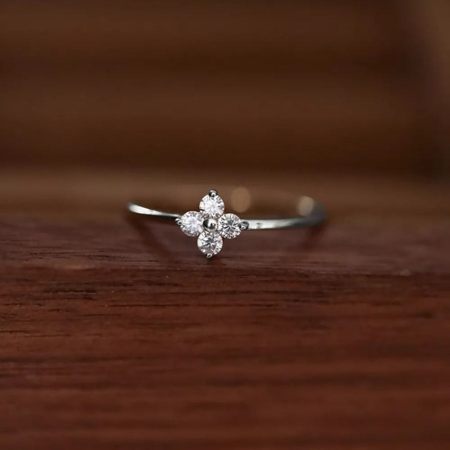 ring in clear with four-leaf clover and zircon embellishment