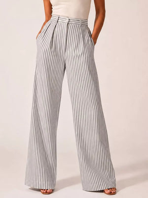 wide-leg pants in Blue with striped and pleated front
