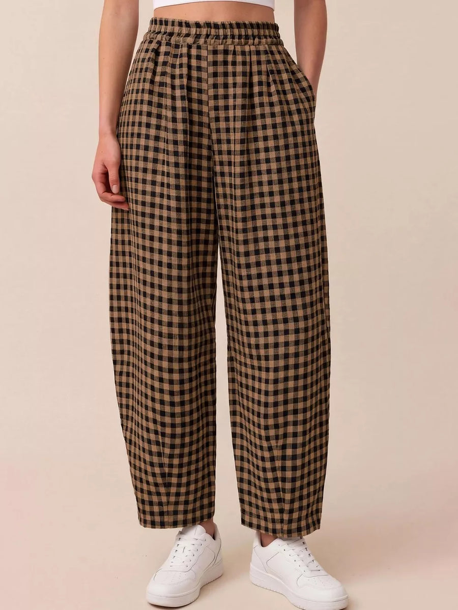 Caramel Color wide-leg pants with elastic and gingham