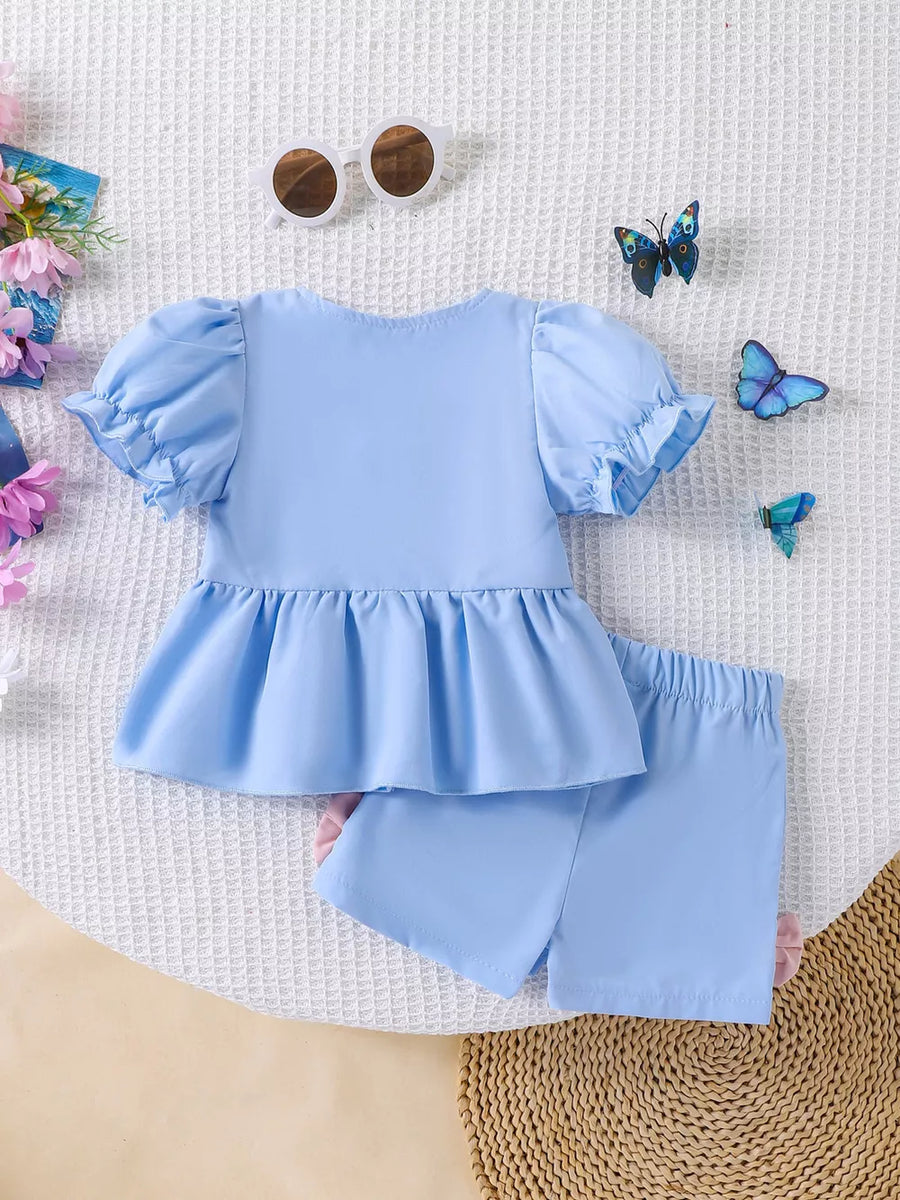 Children's Bow Puff Sleeve Top And Shorts Set option 8