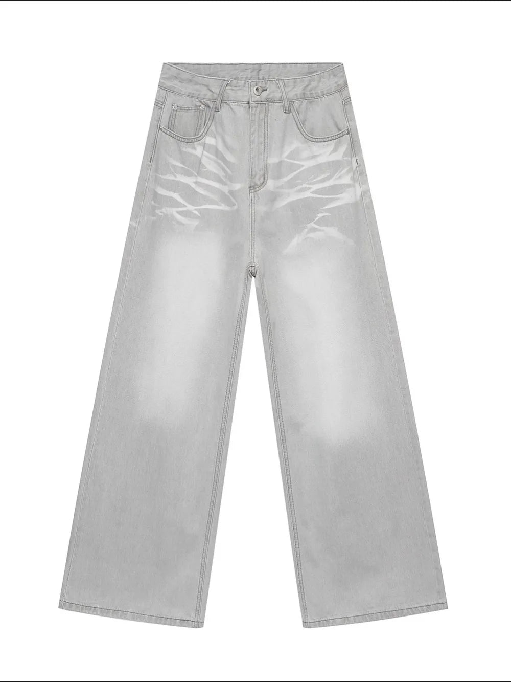 Light wash straight leg denim jeans with whiskered details and a relaxed fit.