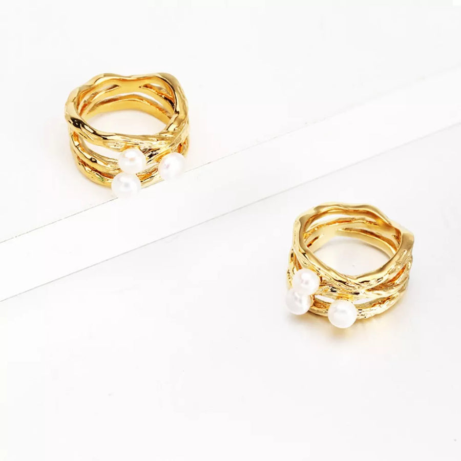Synthetic Pearl,18K Gold-Plated,Copper Care instructions: Avoid wearing during e ring in white with fitted silhouette