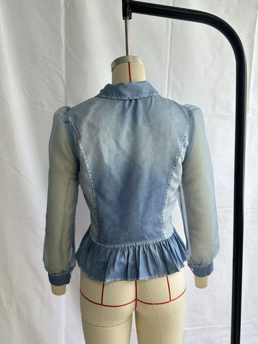 modern peplum top in Dusty Blue with collared
