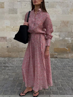 cream shirt dress with ditsy floral and collared