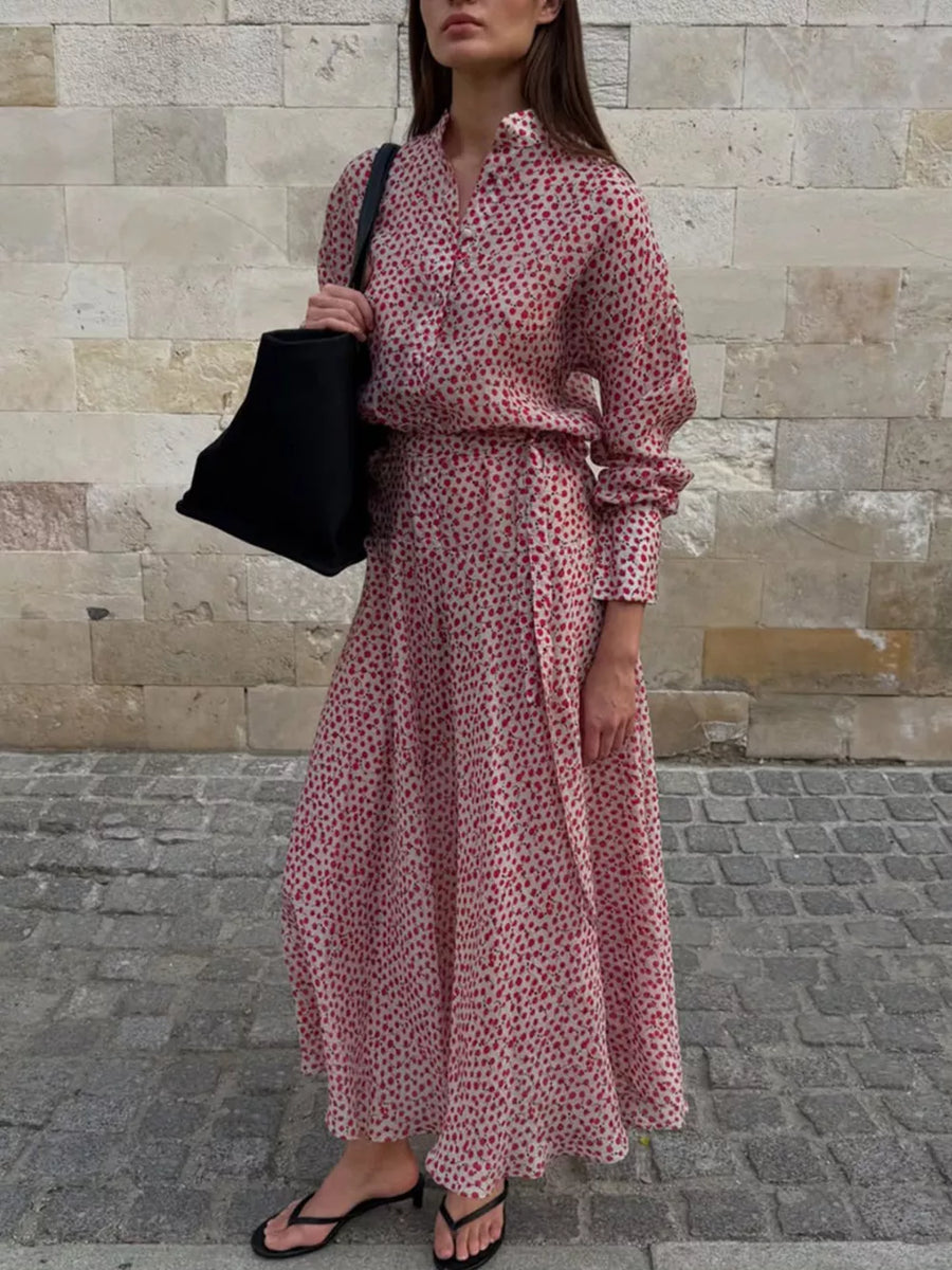 cream shirt dress with ditsy floral and collared