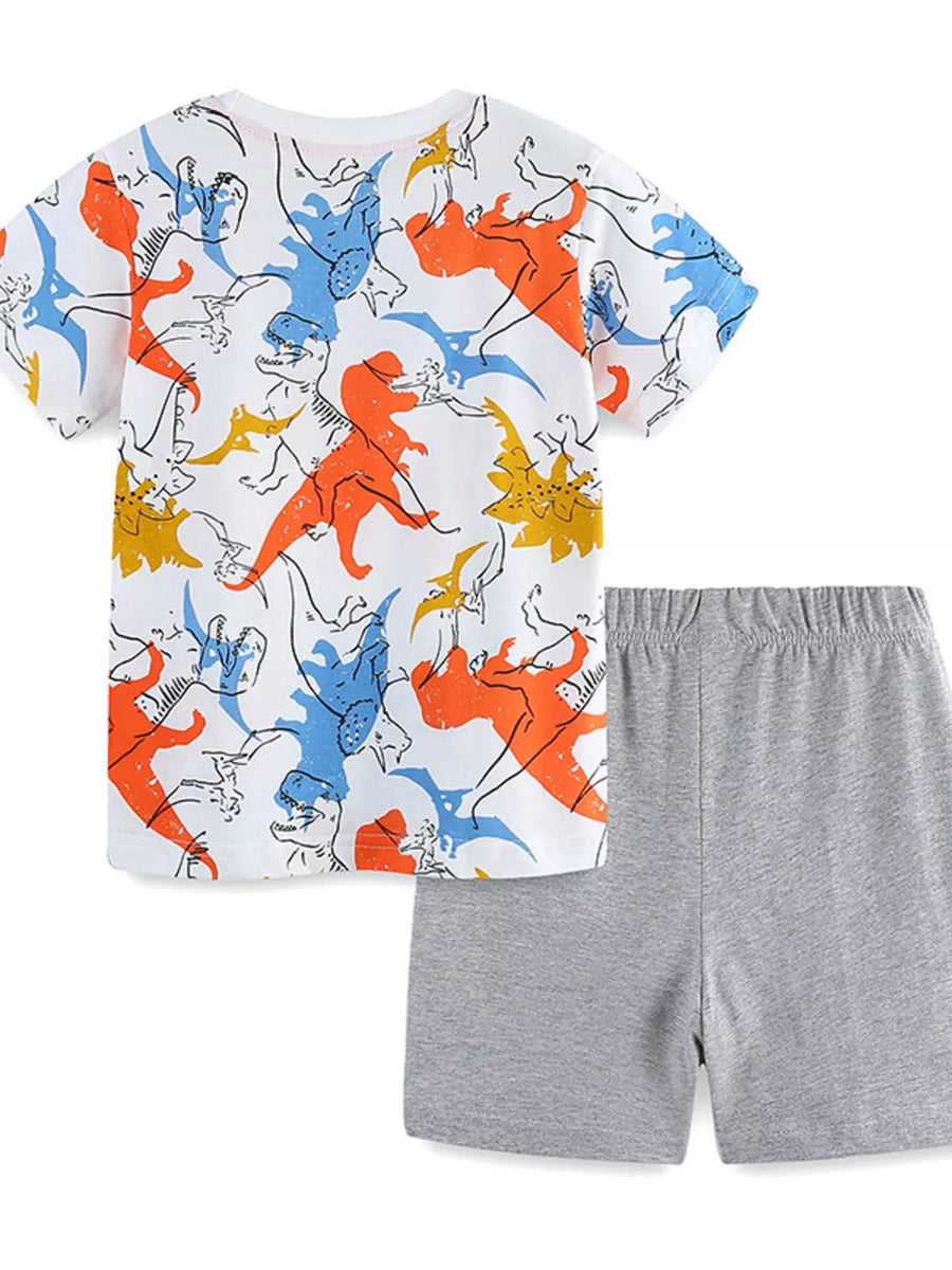 Kids dinosaur print t-shirt and grey shorts set