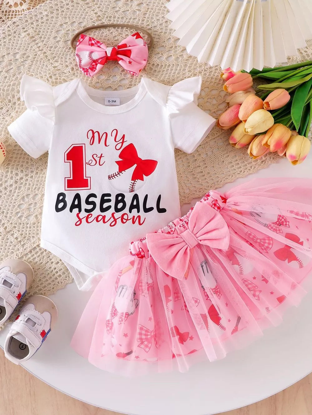 White Children's Letter Graphic Bodysuit And Skirt Set